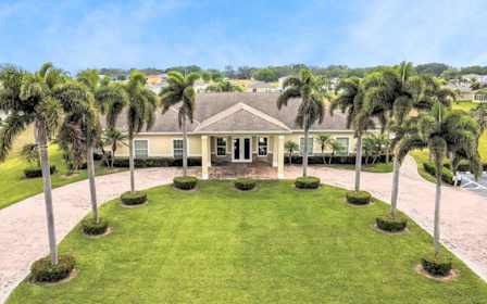A house with palm trees.
